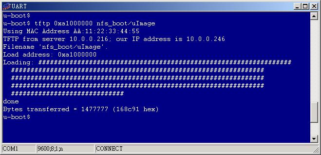 最後起動 linux kernel, 請鍵入如下 : UBoot> bootm 0xa1000000 啟動