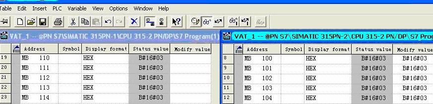 STATUS OUTPUT WORD L 状态代码 S7-300: RD_1 M D T Z S7-400: RD_i (1 i 4) IN_OUT ANY T Z 接收数据区 表 3 FB9 参数说明 同样, 在 SIMATIC 315PN-2 的 OB1 中, 调用 FB8/FB9 通信双方的 R_ID 均设为 0 将 SIMATIC 315PN-1 的 MB100-MB109 赋值