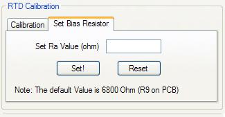 校准偏移量 ) 文本框中 Reset 按钮可将校准偏移量复位为 0 图 2-5: 传感器校准 GUI 还允许用户设置 RTD 偏置电阻值 R 9 如果连接了 100Ω RTD 电阻之外的其他电阻, 则更换 R 9 (