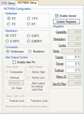 安装与操作 2.3.3.2 MCP9804 设置 MCP9804 是一块硅片温度传感器, 其温度测量范围为 -40 C 至 +125 C, 标称精度为 ±0.