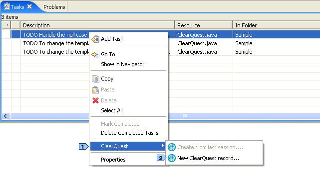 Client for Eclip ClearQuest Eclipse Tasks Problem Ration ClearQuest > New