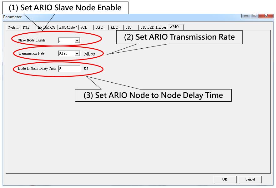 4.8 ARIO(Asynchronous Remote Input/Output) 功能 (1)Set ARIO Slave Node Enable( 圖 53) IMP-3 可接 1 組 ARIO, 各組 ARIO 可串接另一組 ARIO, 最大可連續串接 32 組 ARIO, 每組 ARIO 有 16 個輸入點及 16 點輸出點, 所以最大可擴充至讀取 512 點輸入點及輸出 512