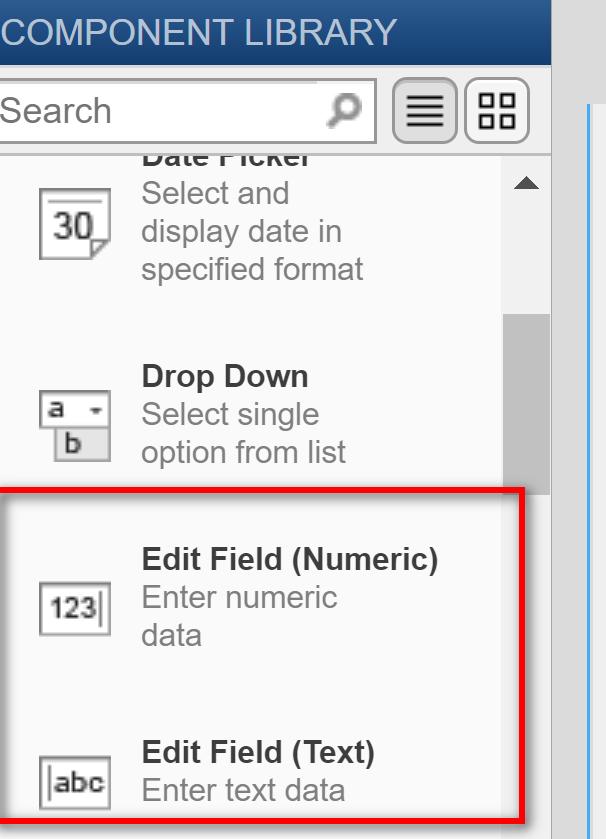 1.3 編輯元件 (Edit Filed) 編輯元件在互動式 App 裡的角色是提供使用者輸入資料 AppDesigner 特別區別了輸入資料的屬性, 分成數字與文字兩種, 如圖 5 的 Edit Field(Numeric) 與