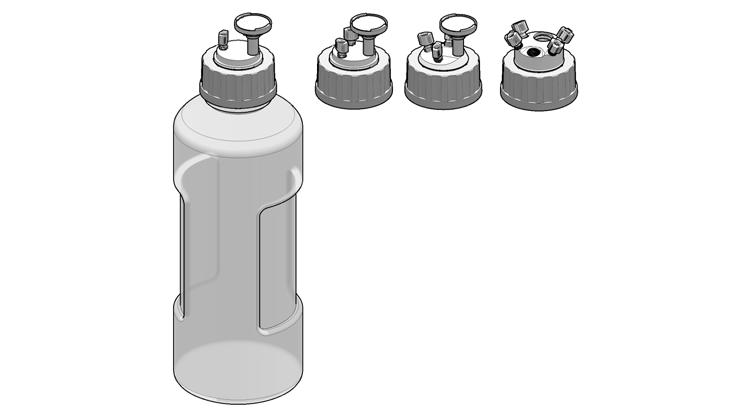 4 部件和消耗品安全盖和溶剂瓶 图 32 带不同类型的安全盖的溶剂瓶 Kits 部件号 说明 5043-1221 有 4 个端口的