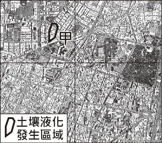 6 的地震, 引發臺南某些地區土壤液化, 造成部分道路受損 房屋傾斜等災情 圖 ( 二十九 ) 是臺南某個發生土壤液化區域及其鄰近地區的衛星影像圖 ; 圖 ( 三十 ) 是在日本統治時期的地圖, 其範圍與圖 ( 二十九 )