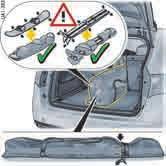 拉动固定带, 拉紧网兜 滑雪包车辆可以安全地运输滑雪板, 且不会损坏乘客舱 3 注意 存在装载物 ( 例如滑雪板 )