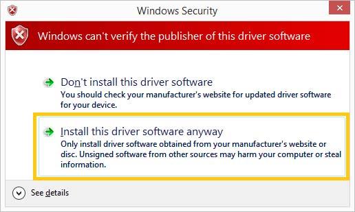 12) 单击 确定安装驱动程序 (Install this driver software anyway) 13) 安装完成后,