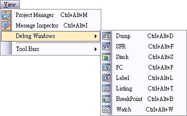 4.4 View ( 查看 ) Project Manager ( 项目管理器 ) / Message Inspector ( 信息查看窗口 ) / Debug Window ( 调试窗口