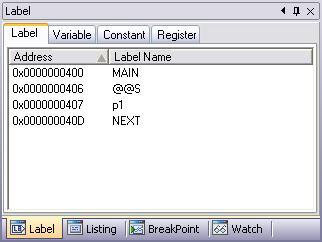 5.1.5 Label 单击 Label 可显示所有的卷标和在源代码中定义的变量 (Variable)
