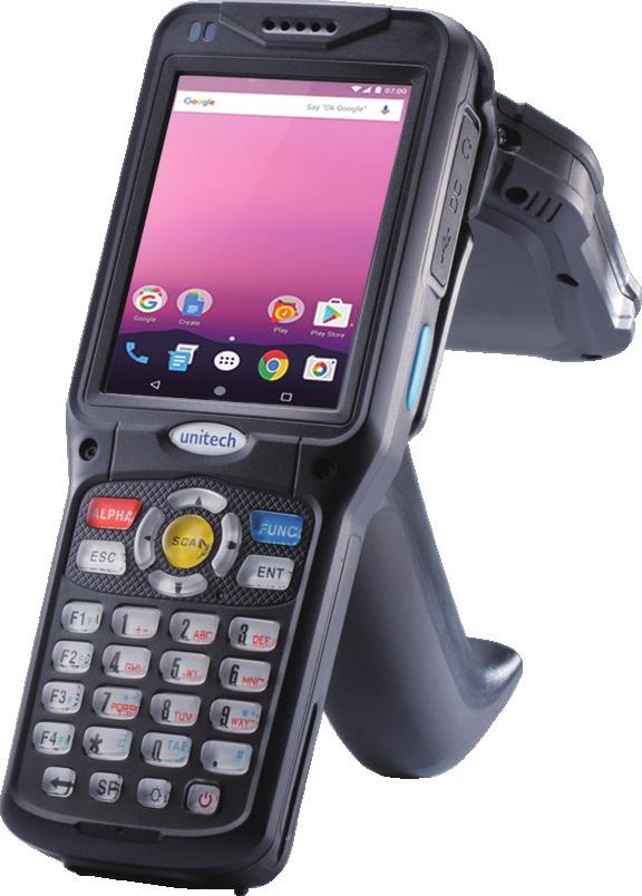 手持式讀取器 HT510 UHF Android 7 作業系統 UHF 讀取距離 5M ( 視 tag 而定 ) 3.5 畫面 大鍵盤設計, 同時又可兼具單手握持使用特性 IP65 防塵 防水與 1.