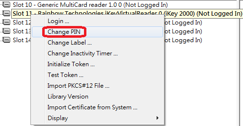2-11-2-2 設 定 i-key 載 具 密 碼 ( 憑 證 晶 片 卡 不 適 用 ) 開 啟 SafeNet CIP Utilities 工 具, 選 擇 顯 示