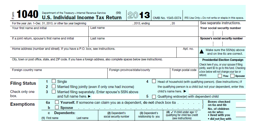 一 个 具 有 缴 纳 美 国 联 邦 所 得 税 义 务 的 人, 包 括 具 有 美 国 居 民 身 份 的 EB-5 签 证 的 申 请 人 / 持 有 人 在 内, 每 年 都 必 须 通 过 填 写 并 提 交 美 国 国 税 1040 表 格 来 申 报 个 人 联 邦 所 得 税 的 纳 税 情 况 本 文 截 取 了 1040 表 的 前 部 如 图 显 示, 纳 税 人 在 此