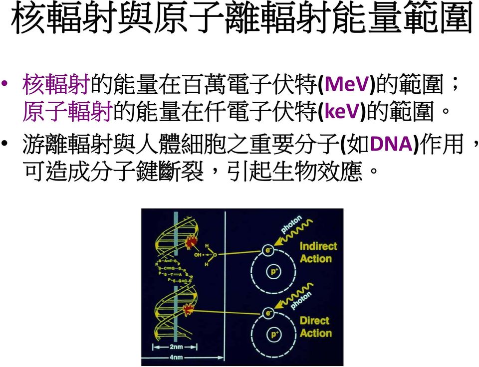 伏 特 (kev) 的 範 圍 游 離 輻 射 與 人 體 細 胞 之 重 要 分 子