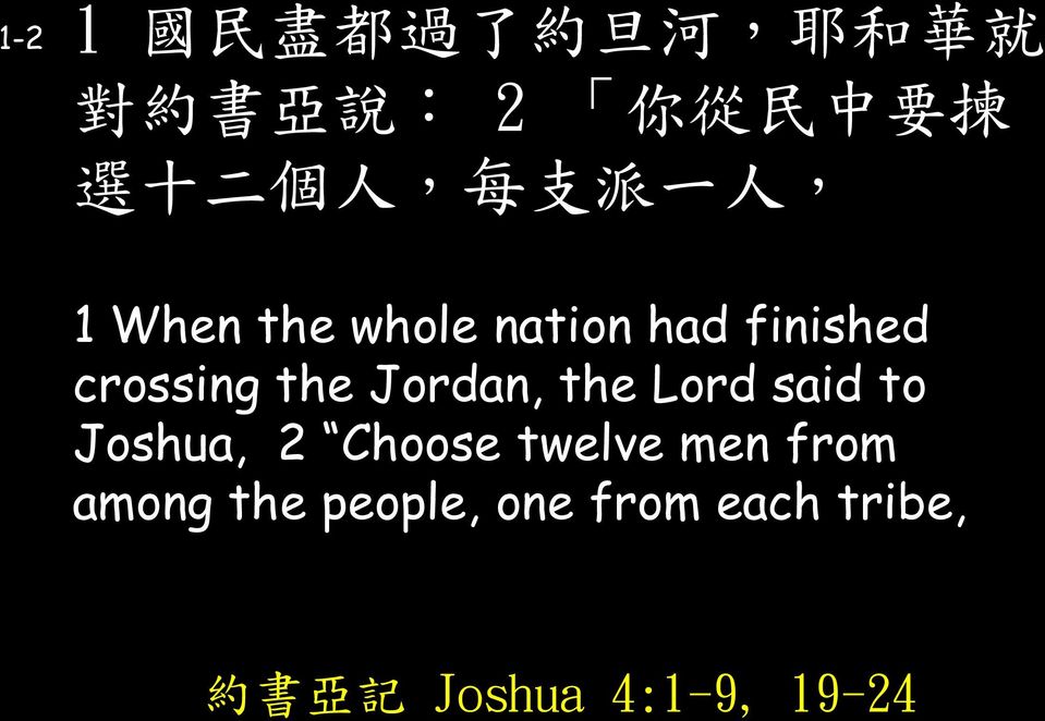 the Jordan, the Lord said to Joshua, 2 Choose twelve men from