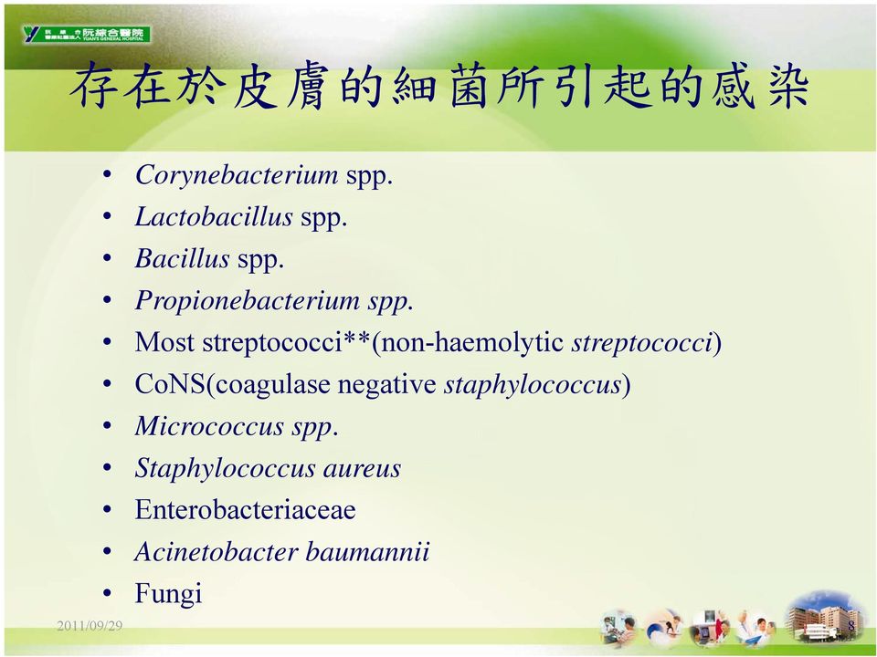 Most streptococci**(non-haemolytic streptococci) CoNS(coagulase negative
