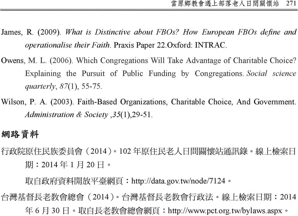 Faith-Based Organizations, Charitable Choice, And Government. Administration & Society,35(1),29-51.