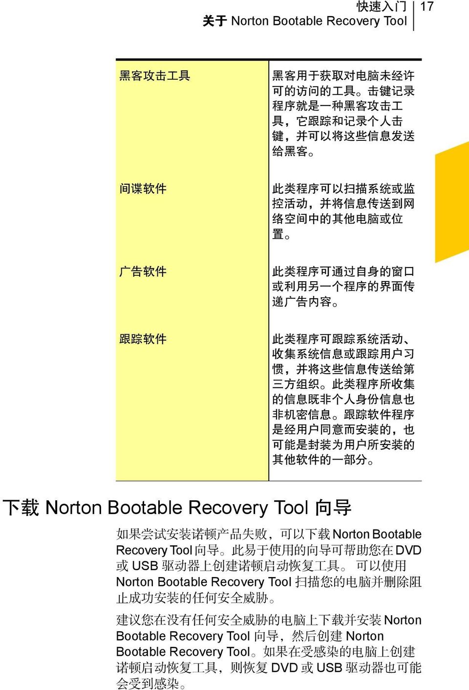 方 组 织 此 类 程 序 所 收 集 的 信 息 既 非 个 人 身 份 信 息 也 非 机 密 信 息 跟 踪 软 件 程 序 是 经 用 户 同 意 而 安 装 的, 也 可 能 是 封 装 为 用 户 所 安 装 的 其 他 软 件 的 一 部 分 下 载 Norton Bootable Recovery Tool 向 导 如 果 尝 试 安 装 诺 顿 产 品 失 败, 可 以 下 载