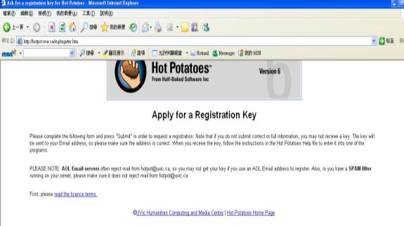 Hot Potatoes 命 題 軟 體 操 作 說 明 一 註 冊 操 作 程 序 1. 進 入 Hot Potatoes 的 官 方 網 站 網 址 http://web.uvic.ca/hrd/hotpot/index.