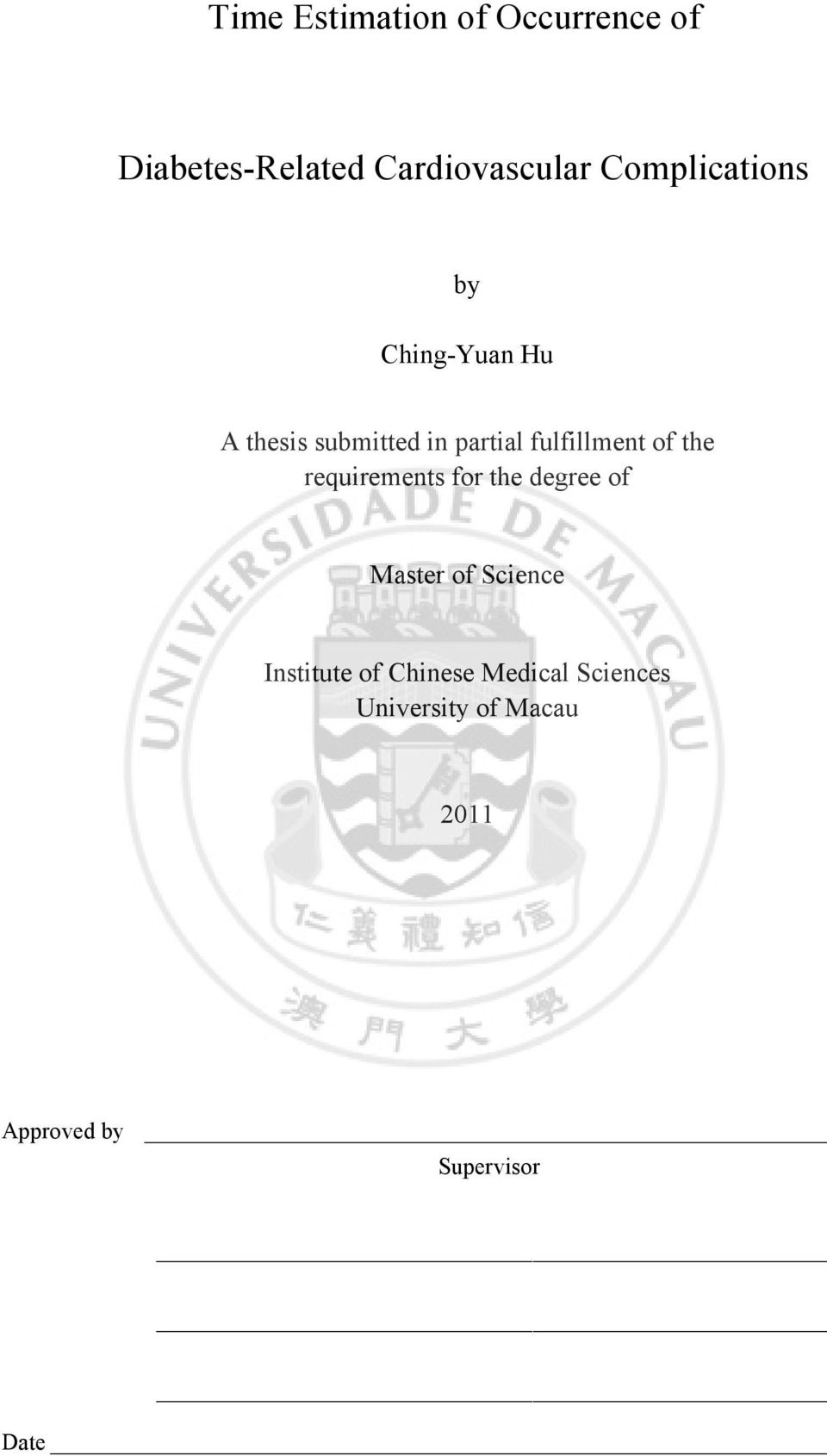 fulfillment of the requirements for the degree of Master of Science