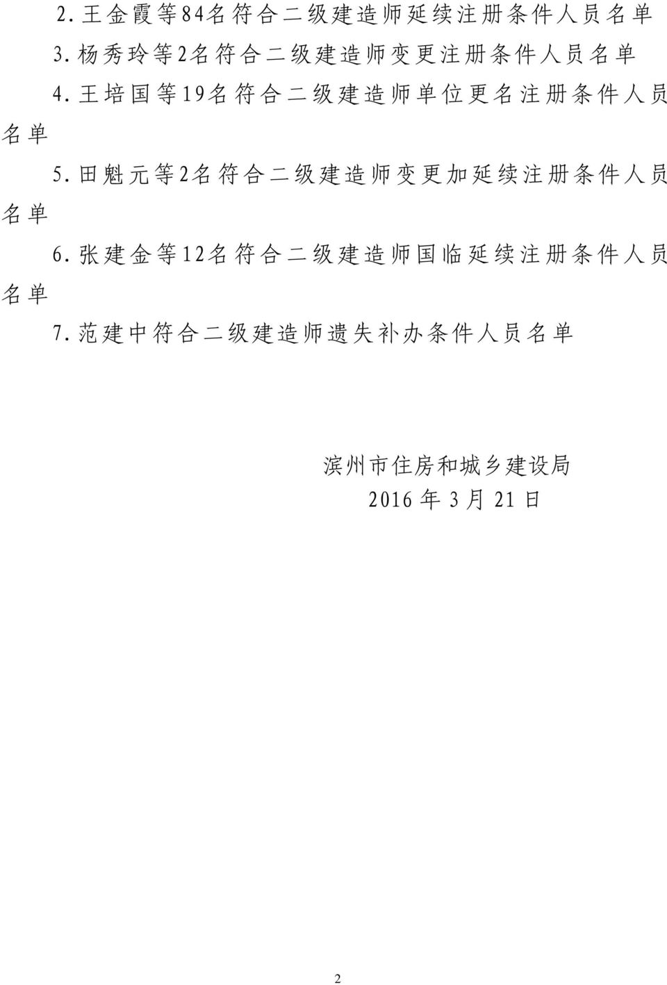 王 培 国 等 19 名 符 合 二 级 建 造 师 单 位 更 名 注 册 条 件 人 员 名 单 5.