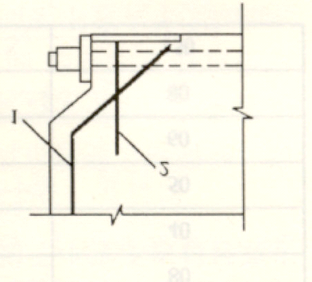 当端部截面上部和下部均有预应力筋时, 附加竖向钢筋的总截面面积应按上部和下部的预加力合力分别计算的数值叠加后采用, 但总合力不应超过上部和下部预应力筋合力之和的 0.2 倍 在构件横向也应按上述方法计算抗剥裂钢筋, 并与上述竖向钢筋形成网片筋配置 10.3.9 当构件在端部有局部凹进时, 应增设折线构造钢筋 ( 图 10.3.9) 或其他有效的构造钢筋 图 10.3.9 端部凹进处构造钢筋 1- 折线构造钢筋 ;2- 竖向构造钢筋 10.