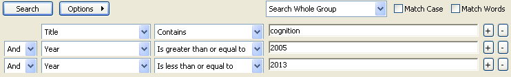 3. 一般在 Search 標籤會記憶著您上次有輸入過的檢索策略, 若要清除, 可點選 Options 按鈕, 選擇 Restore Default 4.