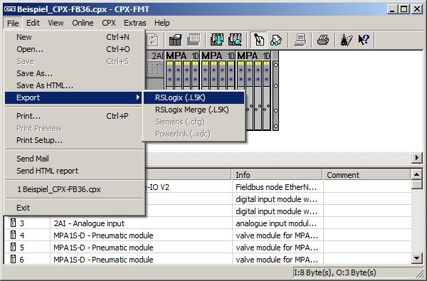 3. 5. : [File], [Export], [RSLogix (.L5K)] Fig. 3/12: Studio 5000 6. L5K 1. Studio 5000 2.