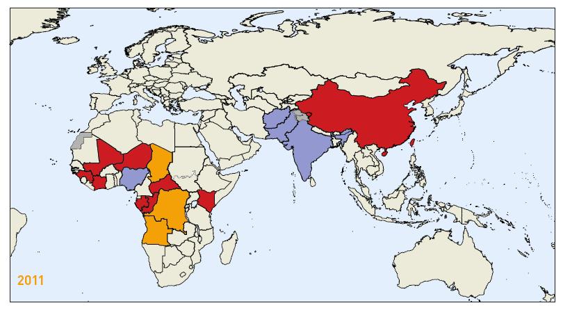 2011 年有脊髓灰质炎的国家 Polio Eradication &