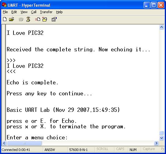 Explorer 16 开发板用户指南 PIC32MX 补充 图 1-12: 超级终端中显示的输出