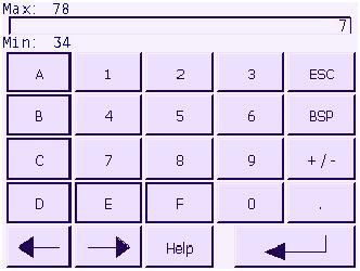 操作项目 8.1 在 TP 177A 上操作项目 8.1.3.2 输入和编辑数字值 数字屏幕键盘 触摸 HMI 设备触摸屏上的 IO 域, 将显示数字屏幕键盘 输入完成后, 键盘将自动隐藏 图片 8-1 数字屏幕键盘 在垂直安装 HMI 设备时, 屏幕键盘的显示与上面的图片略有不同 步骤 使用数字屏幕键盘, 可逐个字符地输入数字和十六进制值 步骤如下 : 1.