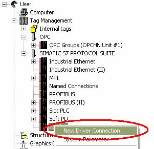 5. 添加通道与连接设置添加驱动连接, 设置参数 打开 WINCC 工程在 Tag Management-->SIMATIC S7 PROTOCOL SUITE->TCPIP, 右键单击 TCPIP, 在下拉菜单中,