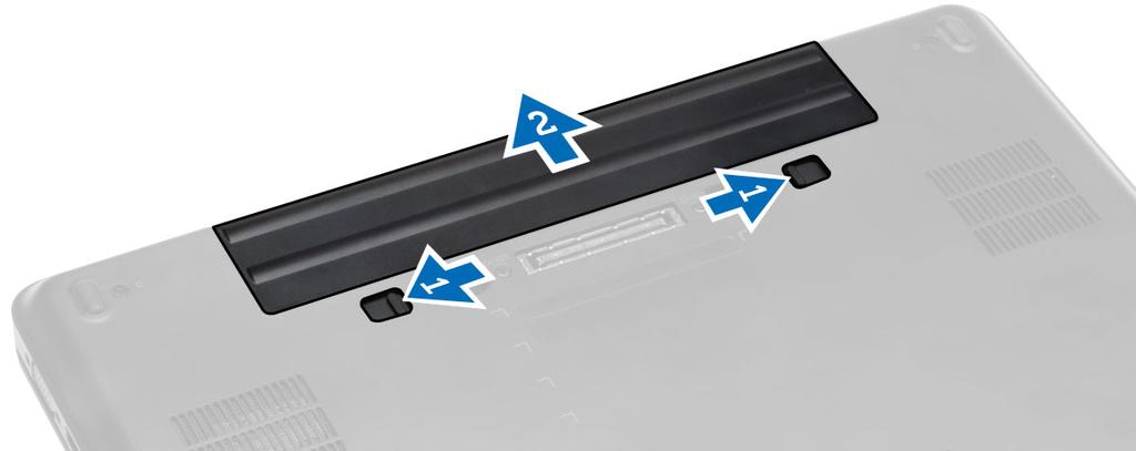 安装电池 1. 将电池滑入卡槽, 直至卡入到位 2. 按照 拆装计算机内部组件之后 中的步骤进行操作 卸下 SD 卡 1. 按照 拆装计算机内部组件之前 中的步骤进行操作 2. 轻按 SD 卡以将其从计算机释放出来 3. 将 SD 卡从计算机中滑出 安装 SD 卡 1.