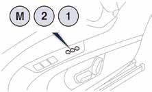 舒适性 驾驶员座椅位置记忆 (*) 该系统可记忆驾驶员座椅的调节位置 通过操作驾驶员座椅侧的按键, 可记忆 2 个位置 记忆座椅位置 使用 M/1/2 按键 接通点火开关 调节座椅位置 按 M 键, 随后 4 秒钟内, 按下按键 1 或 2, 听到声音信号, 表示座椅的位置已记忆 记忆一个新的位置, 会取消之前已存储的一个位置 使用记忆位置 点火开关接通或发动机运转时 短按 1 或 2