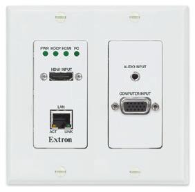 发送器和接收器 T UWP 0 两路输入 发送器 - Decora 型墙面板 通过单根 CATx 电缆传输 或数字化模拟视频 音频 双向 S- 和红外及以太网信号至 00 m (0') 远的距离 和 VGA 输入 自动输入切换