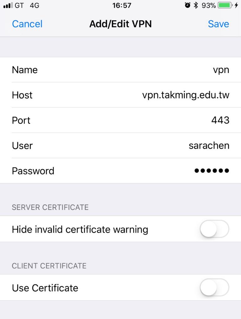 8. 建立 VPN, 輸入各欄位,Name:vpn