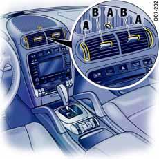 在前部控制面板上控制后部空调区域 按下按钮显示面板上显示相关标志 可以在前部控制面板上对后部空调区域进行调节 禁用后部空调区域控制面板 您可以使用驾驶员侧车门扶手上的安全按钮禁用电动车窗 后排车门上的中控锁按钮以及后排空调控制面板 开启 / 关闭童锁 按下安全按钮开启和关闭童锁 如果童锁启动, 安全按钮中的信号灯亮起 终止功能 再次按下按钮 操作注意事项