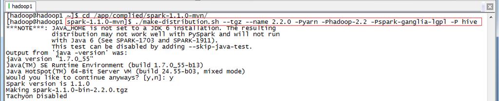 tgz, 不加此参数时不生成 tgz 文件, 只生成 /dist 目录 --with-tachyon 是否支持内存文件系统 Tachyon, 不加此参数时不支持 tachyon 例子 : 1.