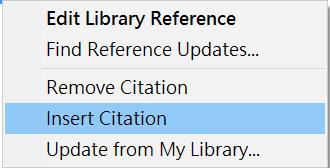 可回到 EndNote Library 中更改該參考文獻的書目資料內容 查看該參考文獻是否有更新的書目資料內容 移除引文 插入引文 從現有