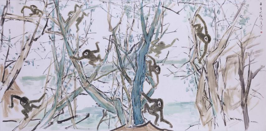启发他拿起画笔铭记这一刻 陈文希 (1906 1992) 林间八猿 约 1990 年作设色纸本 121.5 x 243.