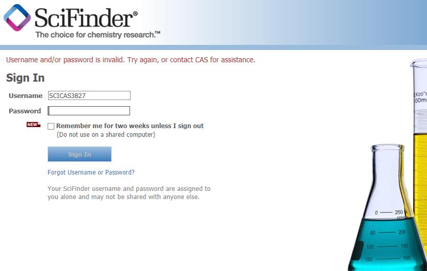 SciFinder Web 常见问题 账号或密码错误,