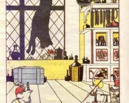 文化 其作了书籍装帧和插画 图 4 这项工作是纳 尔布特在抵达慕尼黑之后完成的 因此很明显受 到了德国青春艺术风格 17 的影响 画中那只吊着 的装死的猫很容易让人想起漫画家列佩辛斯基笔 下的列宁 虽然茹科夫斯基的这首长诗是俄罗斯该题材 中最出名的诗歌文本