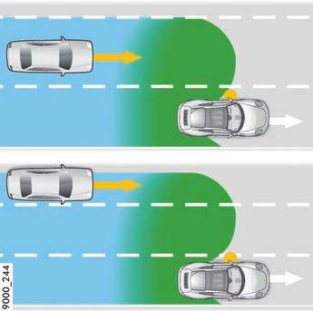 车道变换辅助系统 () 同样地, 在非常宽的车道上行驶时, 相邻车道的车辆可能因超出检测区域而无法被检测到 图 41: 车道宽度和检测区域
