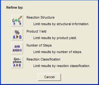 细化功能 ⑴ 结构限定 : 可以进一步限定反应物, 产物, 催化剂等 ⑵ 产率限定 : 可以对反应的产率事先进行限定溶剂 ⑶ 反应步数限定 : 可以对反应的步数事先进行限定 ⑷ 反应类型限定 : 可以限定反应的类型是什么 3.