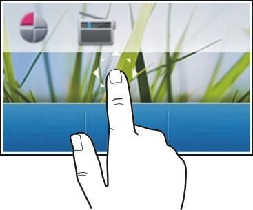 將裝置開機 存取項目特定的選項 點選並按住項目 隨即開啟有可用選項的彈出式功能表 在清單或功能表中捲動 將手指放在螢幕上向上或向下快速滑動 然後抬起手指 畫面中的內容會隨著手指的速 度和手指放開時的方向捲動 若要從捲動清單中選擇一個項目並停止畫面捲動 請點選 該項目