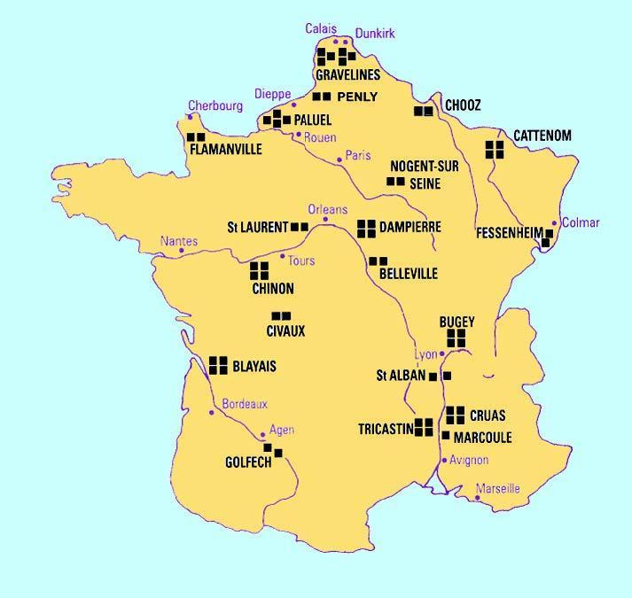法国核电站布局合理, 内陆核电站靠近用电负荷中心 法国 19 个核电站 ( 共 58 台机组 ) 中, 有 14 个核电站共 40 台核电机组位于内陆地区, 占法国核电机组的 69%, 法国 8 条内河两畔都建有核电站 其中流入地中海的罗纳河 (Rhone) 沿岸建有 4 座核电站, 共 14 台机组 ; 塞纳河建有 1 座共 2 台核电机组 ; 加龙河建有 1 座共 2 台核电机组 ;