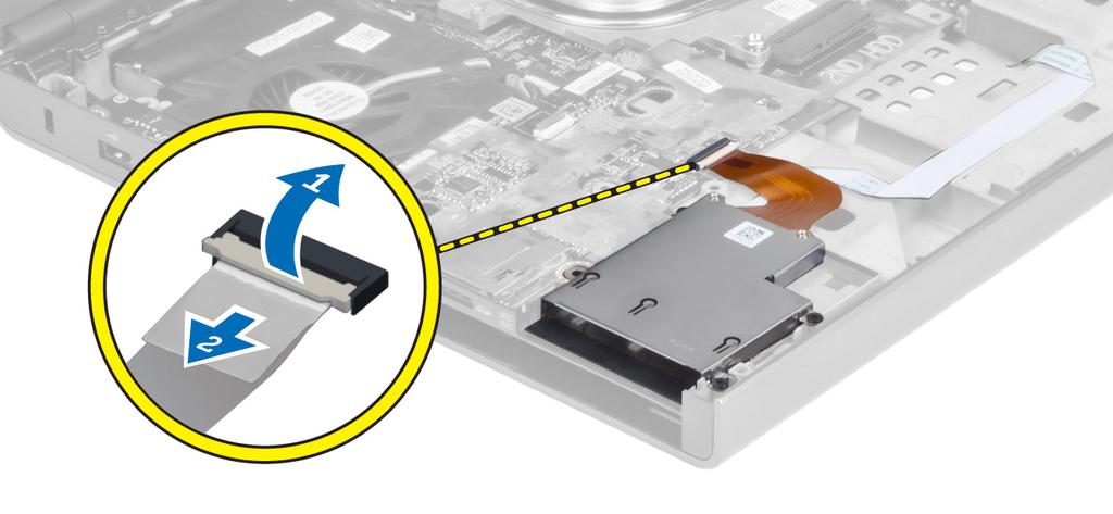 f. 光盘驱动器 g. 主硬盘驱动器和次硬盘驱动器 h. 掌垫 3. 断开下列电缆的连接 : a. 系统板上的 ExpressCard 电缆 b. USH 板中的 USH 板电缆 4.