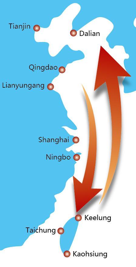 中国台湾 上海口岸 2 条两岸精品快航, 覆盖面广 服务高频 安全可靠 优质高效 班期密集, 班期准点率为市场最佳 Service Loop From