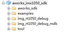 中执行刚烧写的程序 3.6 SDK 代码目录 SDK 代码目录, 如图 3.57 所示 图 3.57: SDK 目录结构目录下包括了 aworks_sdk examples img_rt1050_debug img_rt1050_debug_mdk tool 3.6.1 aworks_sdk aworks_sdk 目录包括了 apollo build_config components include lib 目录和 build_lib_sdk.