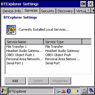 在 Windows 裝置上使用藍牙 5-33 圖 5-29 BTExplorer 設定 服務索引標籤 若要新增服務 : 1.