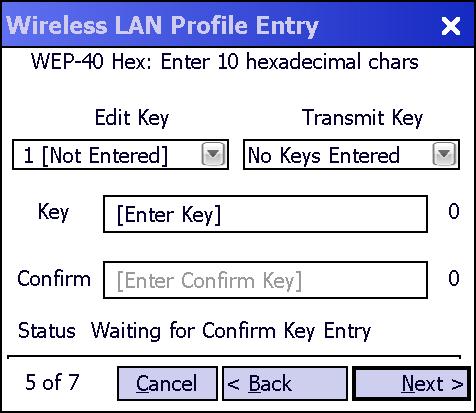 2-22 MC92N0-G 使用者指南 圖 2-21 WEP-40 WEP 金鑰對話方塊 15. 在 Edit Key ( 編輯金鑰 ) 下拉式清單, 選擇要輸入的金鑰 16.